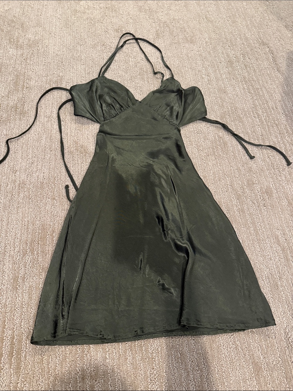 Topshop Olive Green Satin Mini Dress